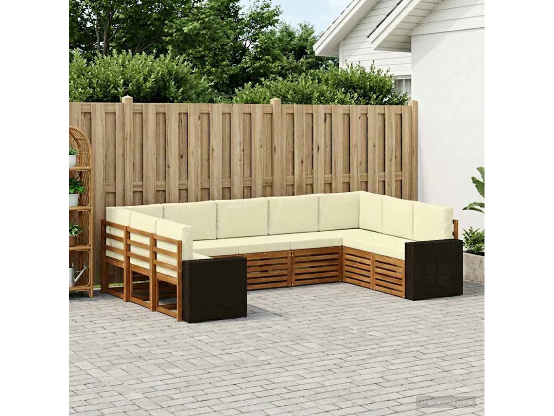 Vidaxl Conjunto De Sofás Para Exterior 9 Unid. Natural E Creme