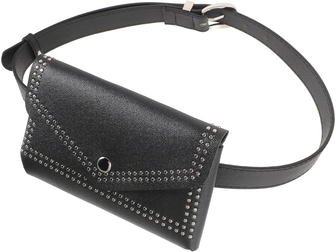 Bolsa Banana Com Cinto De Couro Preto E Detalhes De Rebites Punk, Bolsa Banana Pequena Para Mulheres