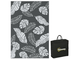 Tapete Exterior Reversível, Impermeável, Folhas, 182x274 Cm, Cinzento E Branco