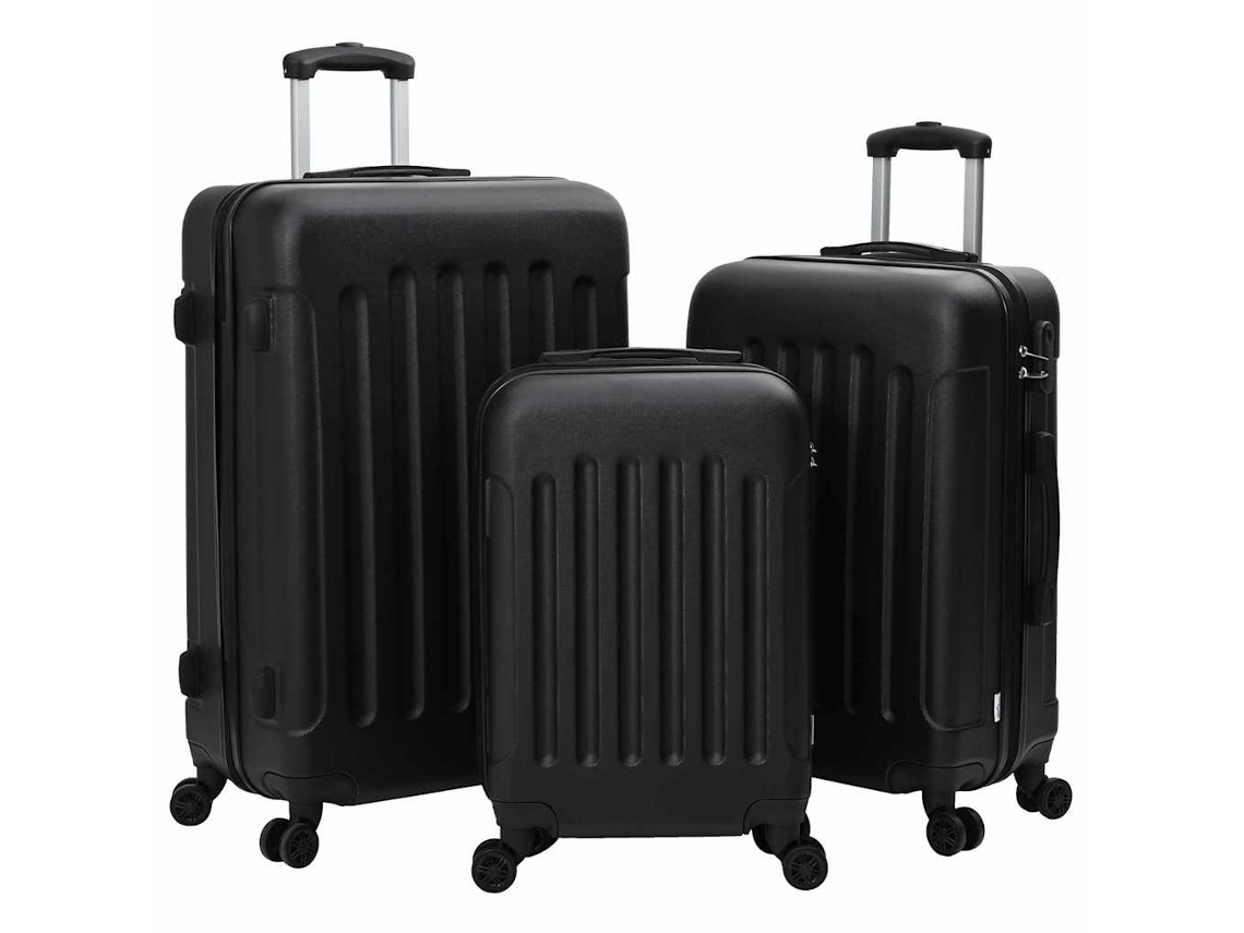 Conjunto 3 De Malas De Viagem Retangulares Em Policarbonato Vidaxl Preto Plástico