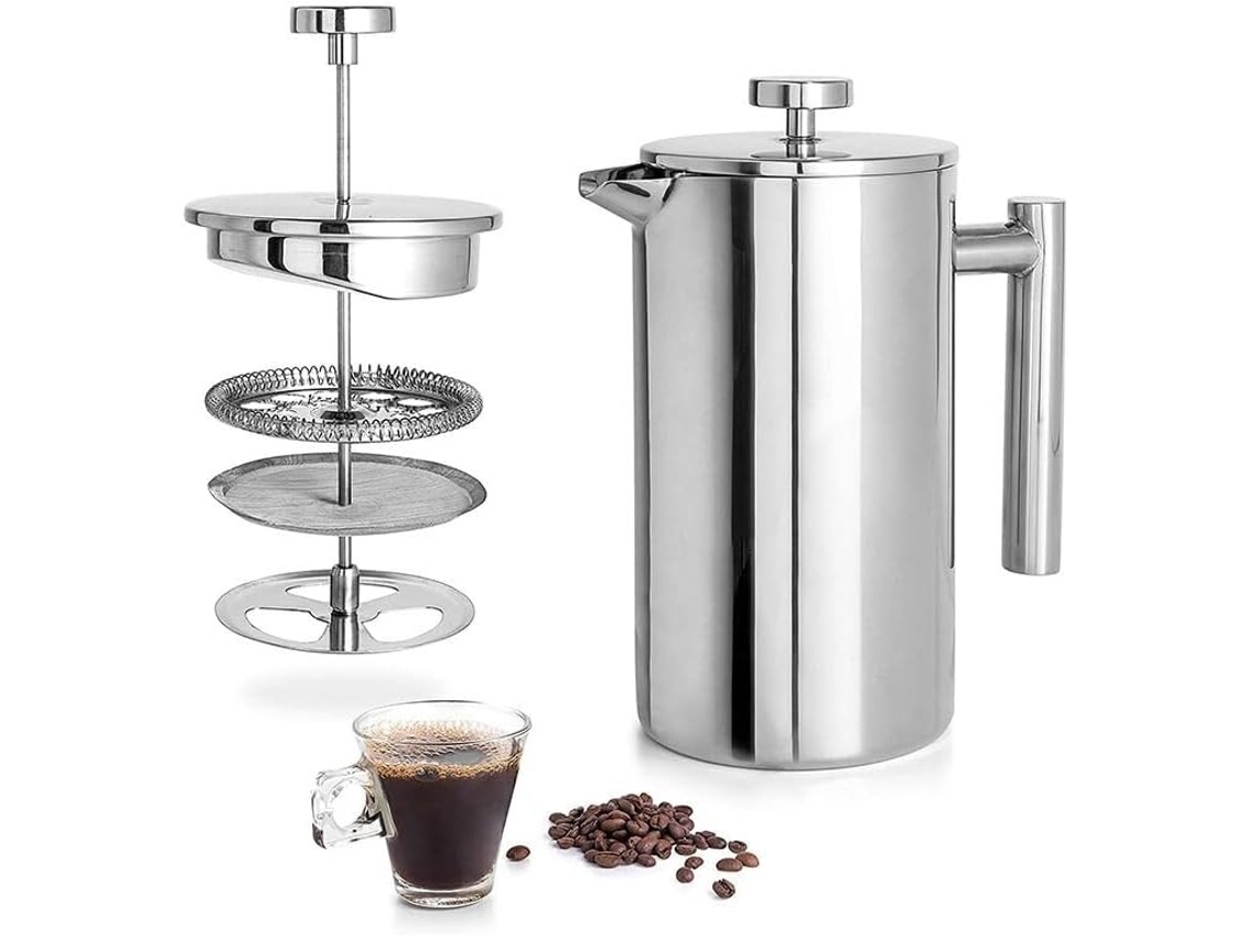 Cafeteira Prensa Francesa De 350ml/800ml/1000ml Em Aço Inoxidável Com Parede Dupla E Isolamento Térmico