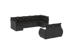 Conjunto de 9 sofás de jardim com almofadões Vime Pe Preto MAISON EXCLUSIVE (9 peças)