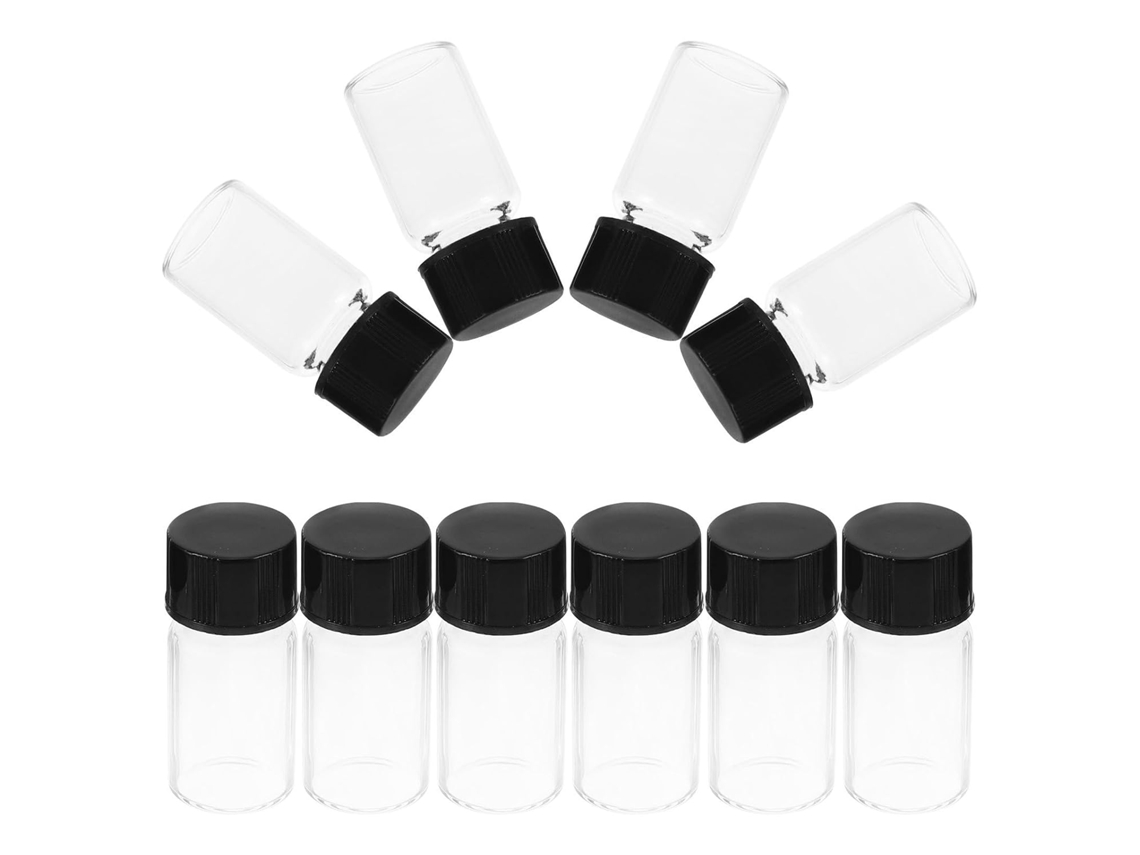 Conjunto De 10 Pequenos Frascos De Vidro Transparente Para Líquidos Com Tampas De Rosca.