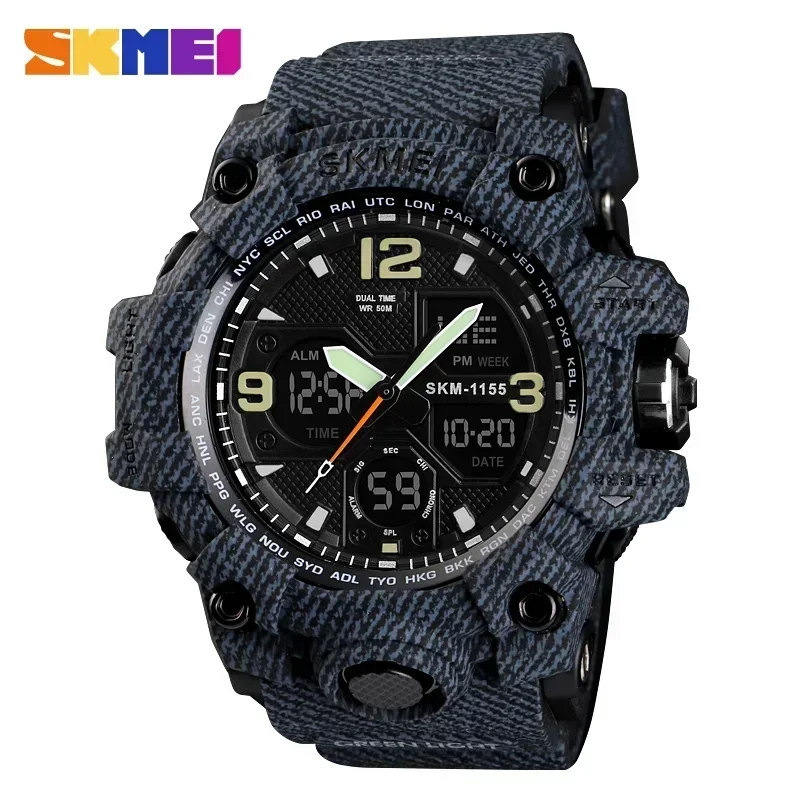Relógio de Pulso Esportivo Militar Masculino , Resistente À Água Até 5 Bar, com Visor Duplo. MDUG (preto)