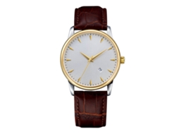 Relógio de Pulso Masculino de Quartzo Importado À Prova D'água Ouro Branco com Pulseira Marrom