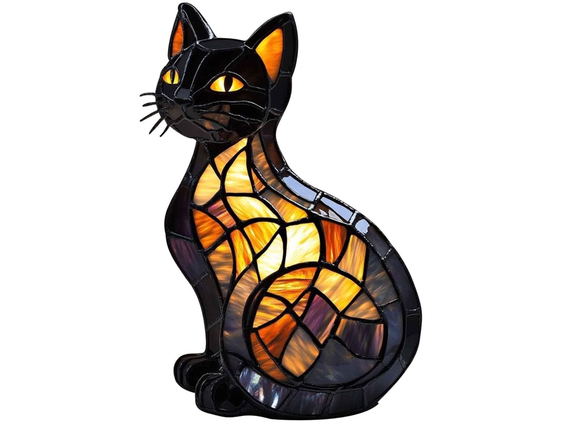 Abajur De Mesa Em Resina Com Formato Gato Vidro Colorido Da Série