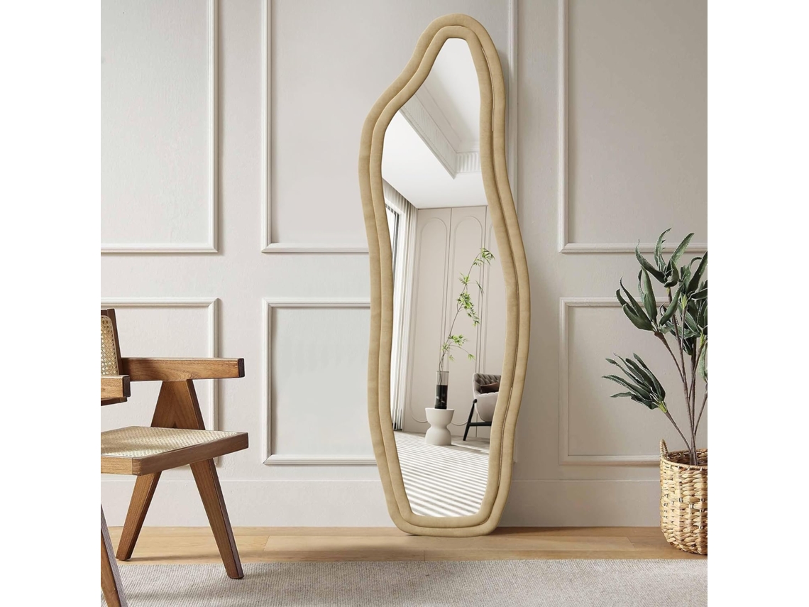 Espelho De Parede Assimétrico De 140 X 45 Cm Com Moldura De Veludo, Estilo Moderno, Com Design De Nuvem