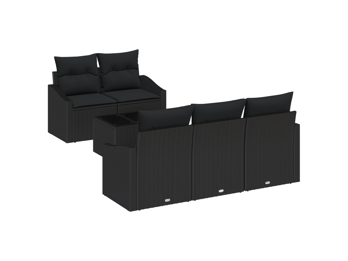 Conjunto 6 Conjunto De Móveis De Jardim Vidaxl Preto Vime Pe (55 X 55 X 37 Cm)