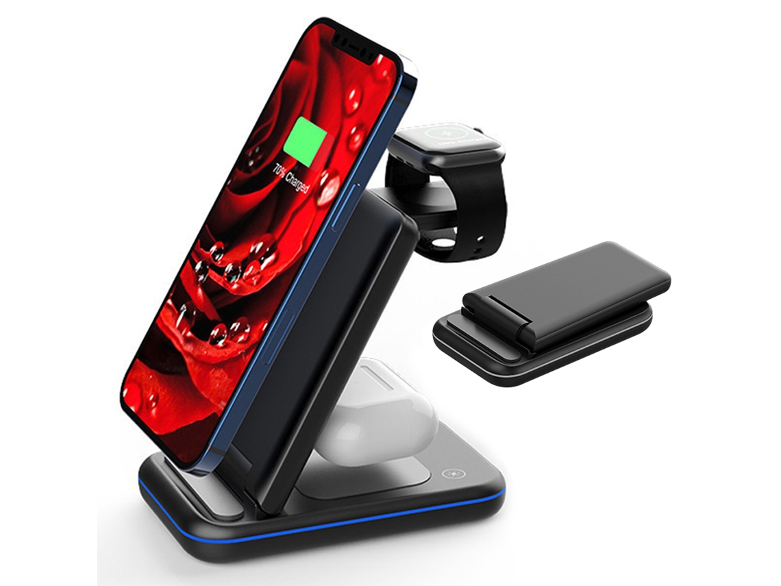 Suporte De Carregamento Sem Fios 3 Em 1 Para Produtos Apple, Carregador Rápido 15w Compatível Com Iphone, Airpods, Iwatch Series E Telefones Samsung