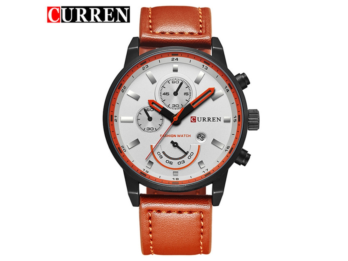 Relógio Masculino Casual MDUG, com pulseira de couro, à prova d'água, multifuncional