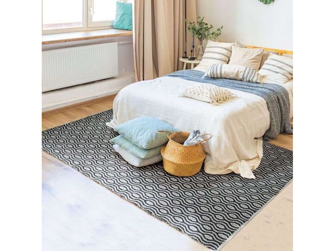 Tapete - A Fábrica De Decoração - Terra Cotton Géo - 160x230 Cm - 100% Algodão - Ecru/preto
