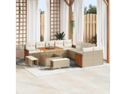 Vidaxl Conjunto De Sofá De Jardim 17 Pcs Bege E Creme Vime Pe
