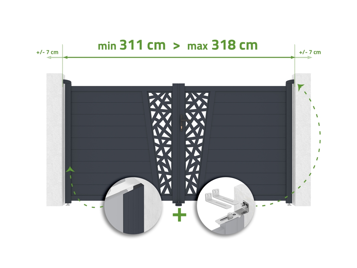 Portão Batente Ajustável 3m Cervina Ruivo H.160cm Alu CASANOOV