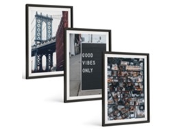 Quadros Decorativos Para Parede Ponte Cidade Inscrições Vista De Pássaro Moldura Preta Quadros Para O Escritório Espelharte (3 Piezas De 40x60 Cm)