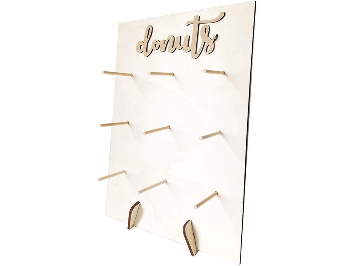Suporte de parede decorativo em madeira em formato de donut, modelo 2025, ideal para casamentos, festas e cafés.