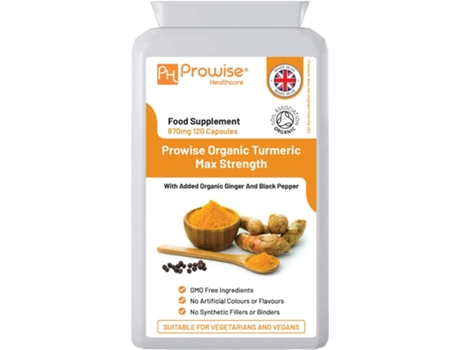 Suplemento Alimentar PROWISE HEALTCARE Curcumina De Cúrcuma Orgânica, Gengibre Com Pimenta Preta 670Mg (120 Cápsulas)
