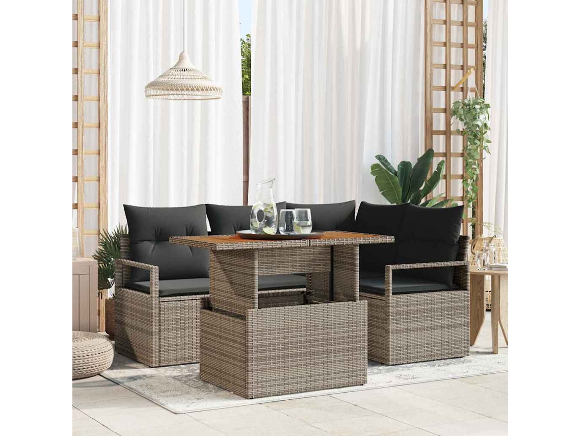 Vidaxl Conjunto de Sofá de Jardim 5 Pcs Cinzeto Rattan Sintético
