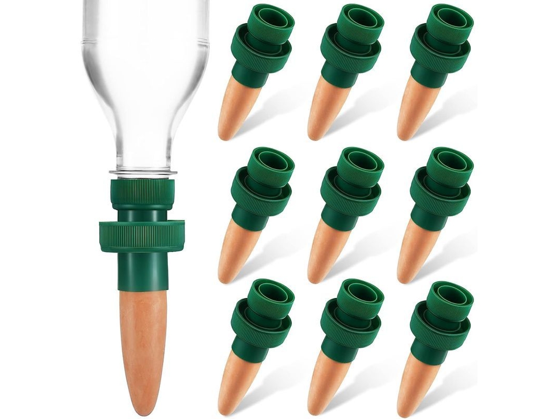 Yuru dicas de Rega Automática, 10 Estacas Cerâmicas para Plantas, Sistema de Rega com Garrafa D'água, para Plantas Internas e Externas