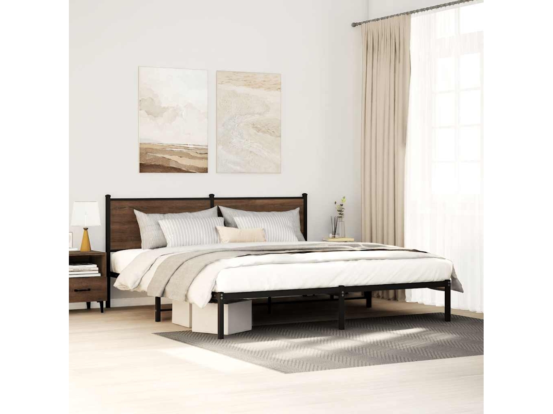 Estrutura Cama Sem Colchão 193x203 Cm Metal Carvalho Castanho