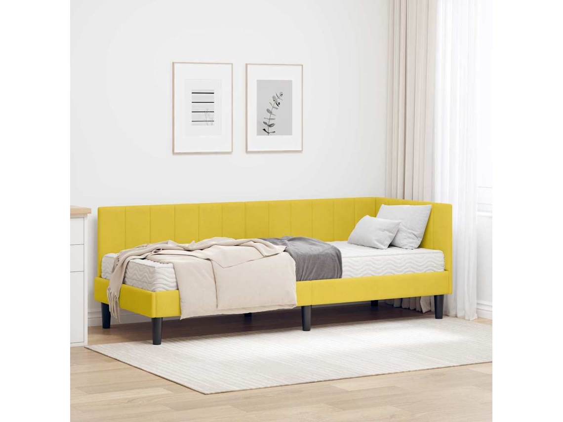Vidaxl Estrutura De Cama De Canto Com Colchão 2 Unid. Amarelo Veludo