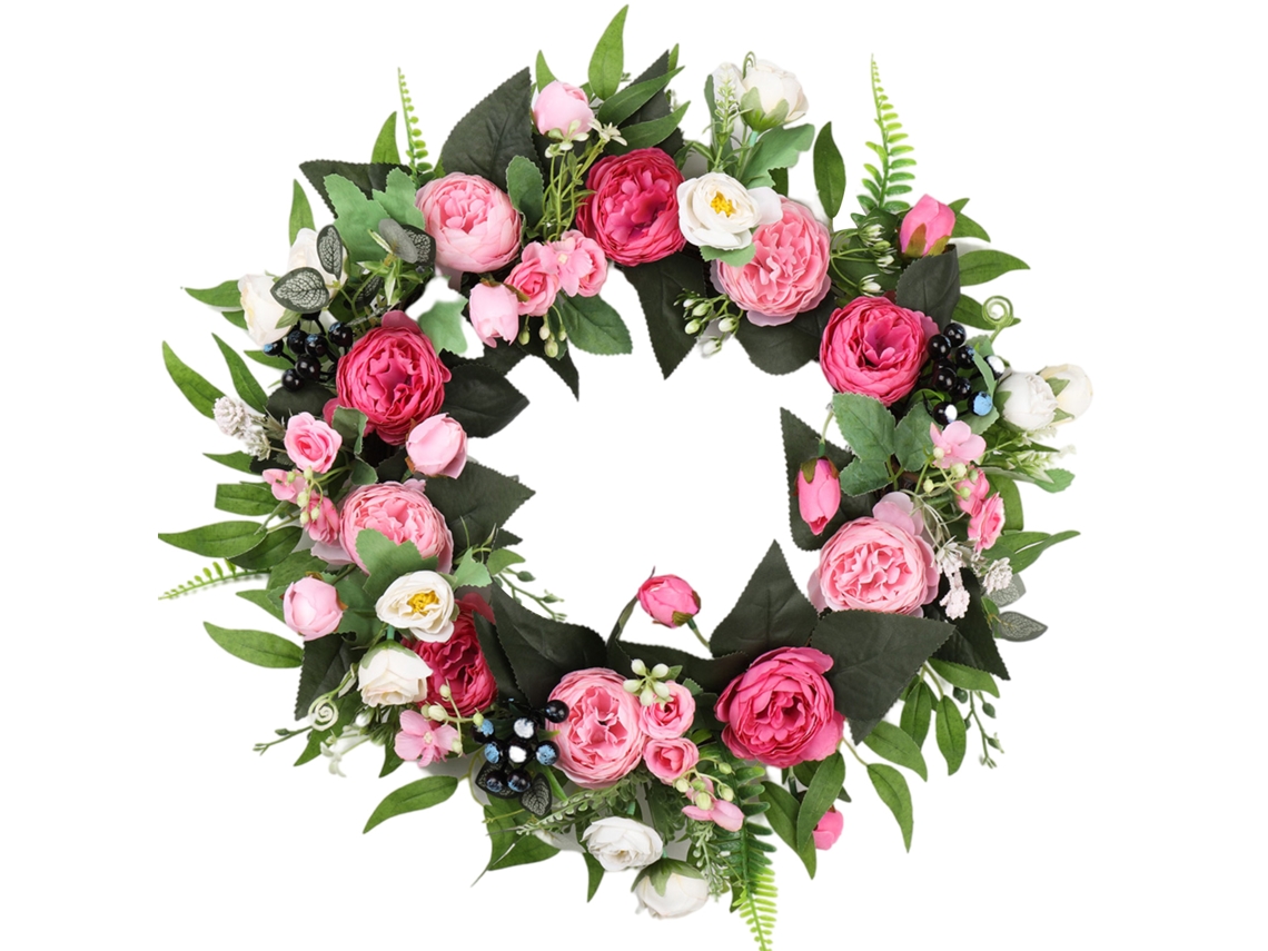 Guirlanda de flores artificiais de peônia rosa, 40x40x8cm, para primavera e verão LAXISCREED