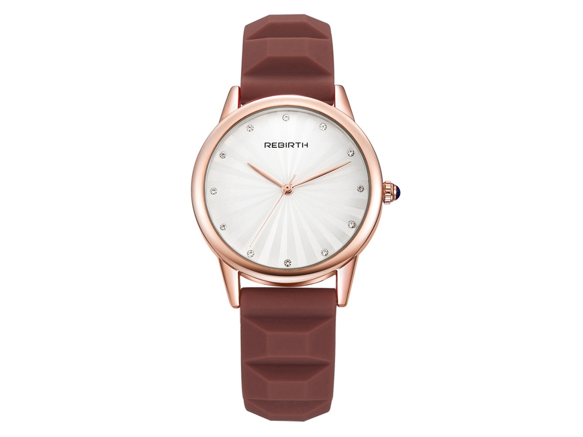 Relógio Feminino Quartz Pulseira Couro Artificial Pedras Strass Mostrador Redondo Café