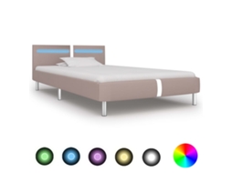 Estrutura De Cama C/ Leds 90x200 Cm Couro Artificial Cappuccino