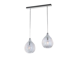 Diamante Calha em moldura branca de ferro e cromo com cabos ajustáveis ​​​​e difusores em vidro soprado transparente com efeitos de luz Dec. 2 Light Glass.