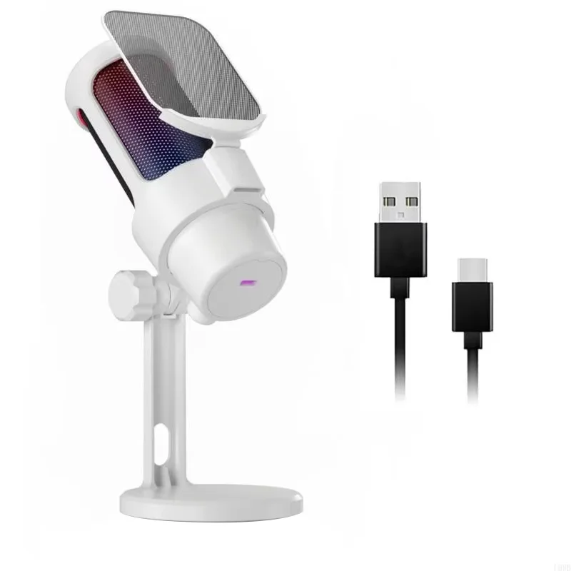 Microfone Usb de Mesa para Jogos de Computador com Gravação Rgb MDUG (branco)