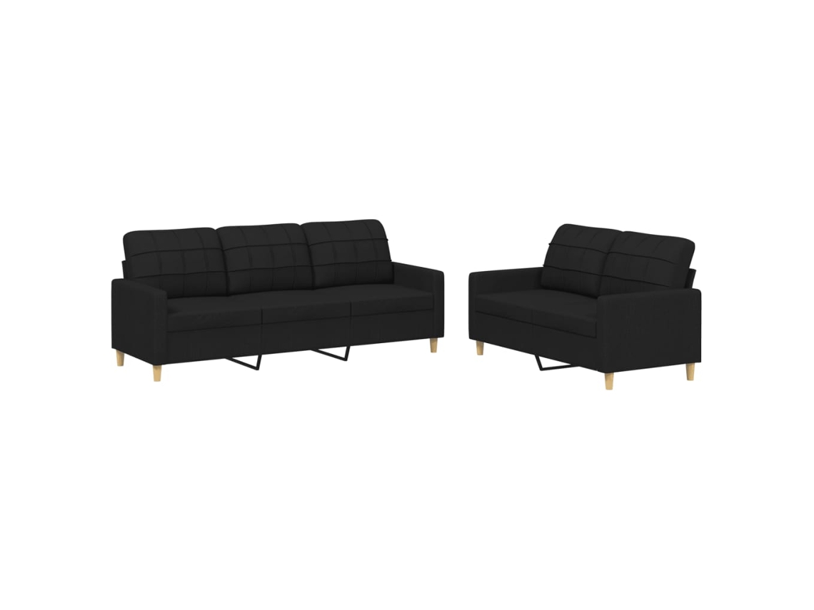 2 Pcs Conjunto de Sofás com Almofadões Tecido Preto MAISON EXCLUSIVE
