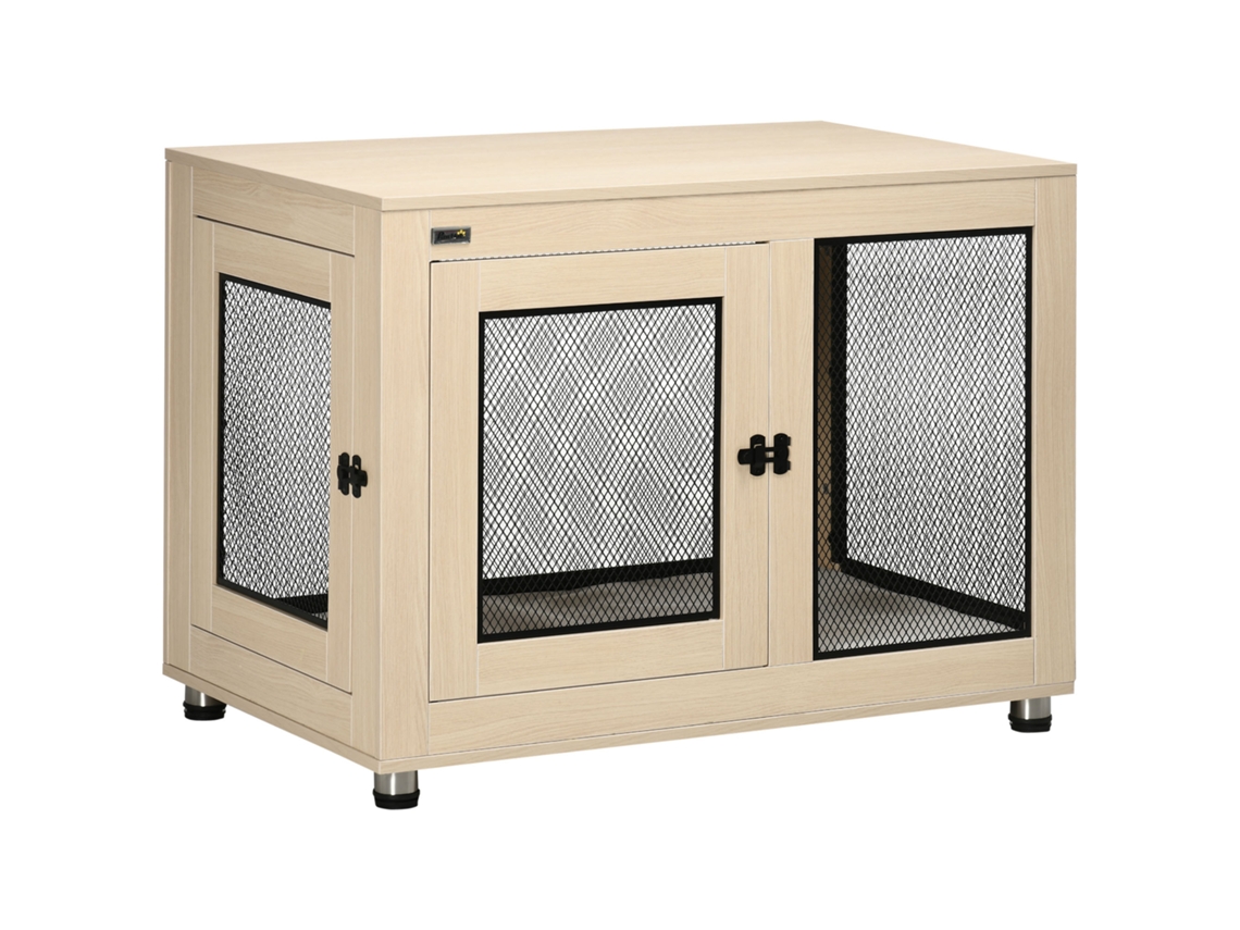Gaiola para cães S/MARCA, com 2 portas, trancável, 94x60x71,5cm, preto/natural