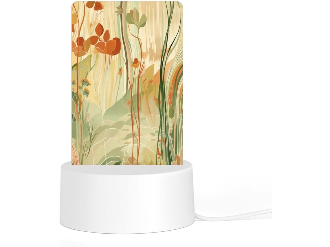 Luminária Noturna De Led Em Acrílico Com Base Plástica Encaixável, Cor Laranja, Com Estampa Artística De Linhas, Brilho