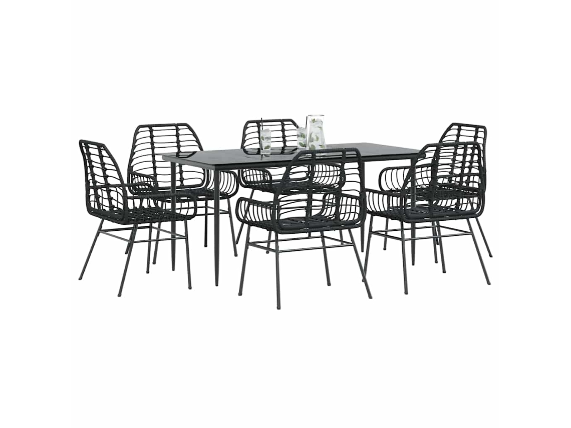 Vidaxl Conjunto De Jantar Jardim 7 Peças Vidro Vime Pe Preto