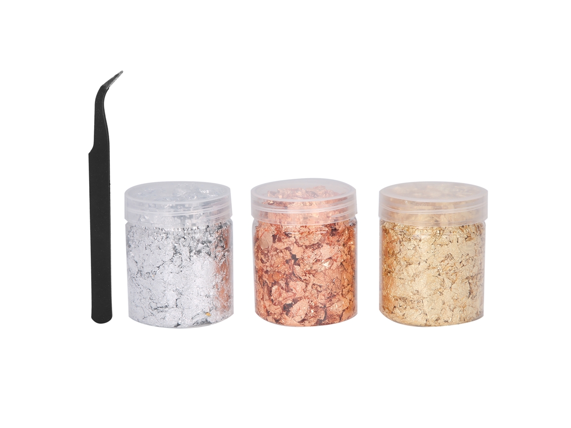 Folhas De Ouro Imitado Em Flocos, Folha De Cobre E Prata Para Unhas, Decoração Diy De Manicure (3pcs)