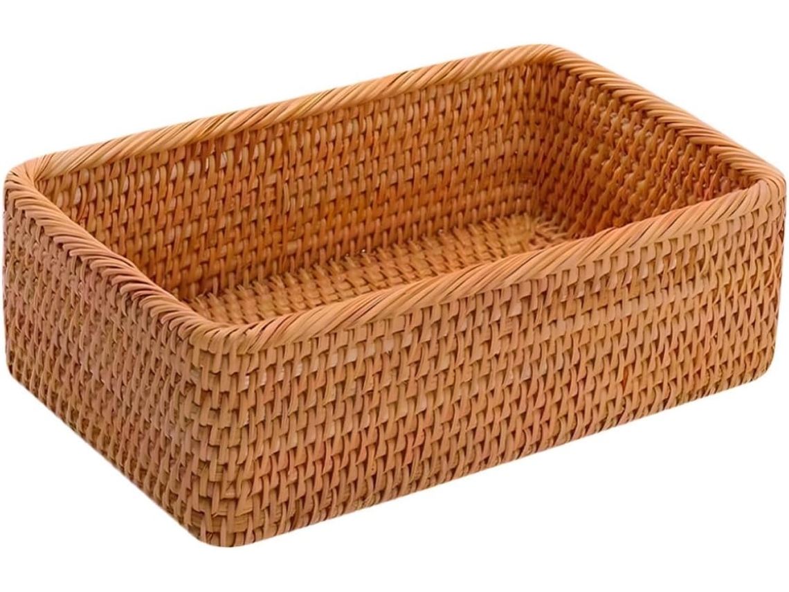 Cesto De Armazenamento Retangular Em Rattan Trançado Para Mesa