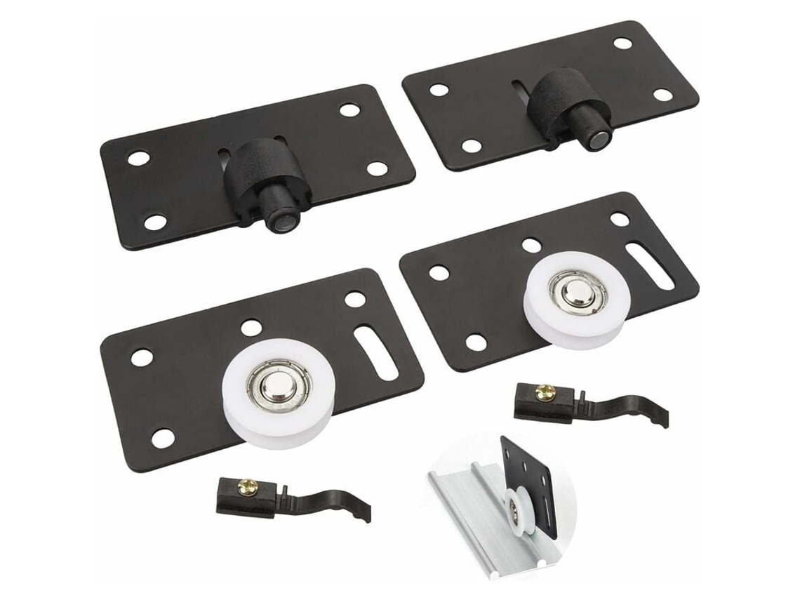 Rodízios silenciosos ajustáveis (30 mm) – Fabricados em nylon e liga metálica, adequados para roupeiros e janelas.