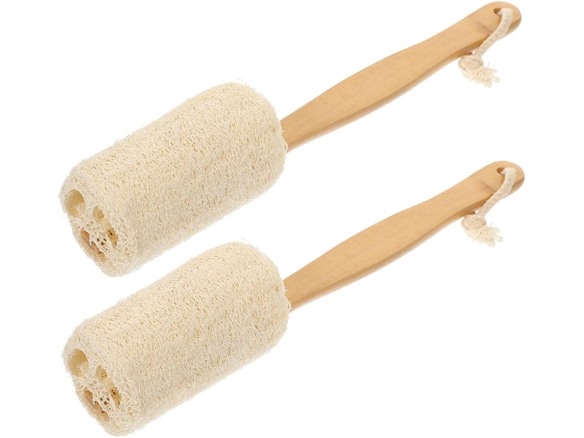 Conjunto De 2 Esponjas Esfoliantes Naturais Bucha Vegetal Fomiyes Para Corpo E Costas, Com Cabo Longo
