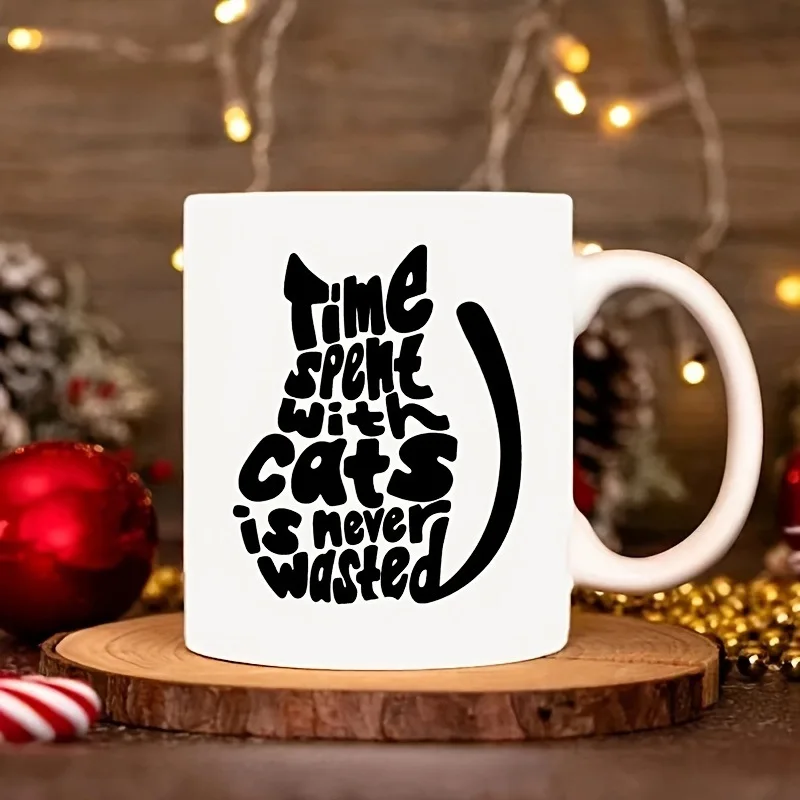 Xícara de Cerâmica para Café/chá com Leite para Amantes de Gatos, Conjunto Criativo para Bebidas em Casa MDUG (branca, 330ml)