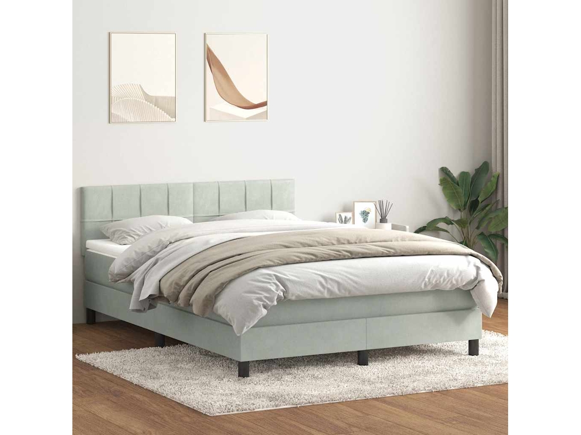 Vidaxl Cama Com Molas/colchão 160x210 Cm Veludo Cinzento-claro