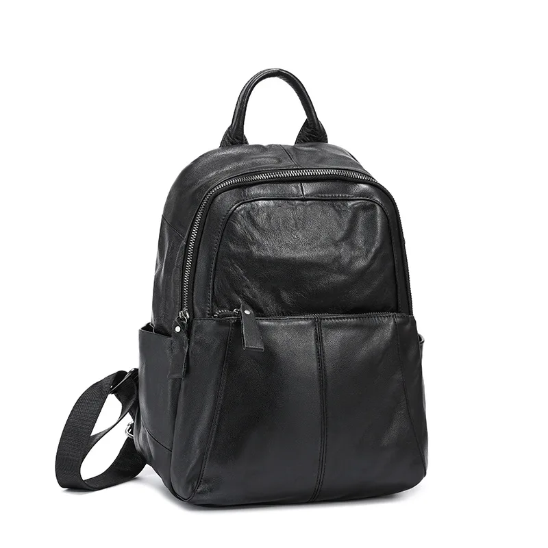 (9067-preto) Mochila Feminina De Couro Genuíno, Mochila De Viagem Multifuncional De Luxo