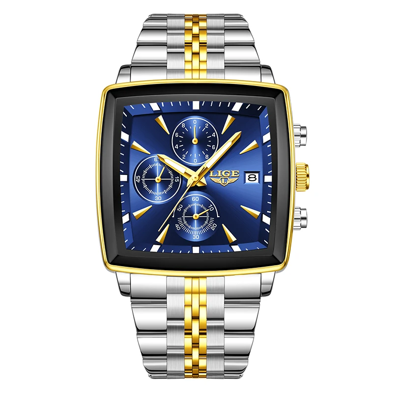 Relógio À Prova D'água (dourado E Azul), Relógio Esportivo Casual, Relógio De Pulso De Quartzo Luminoso