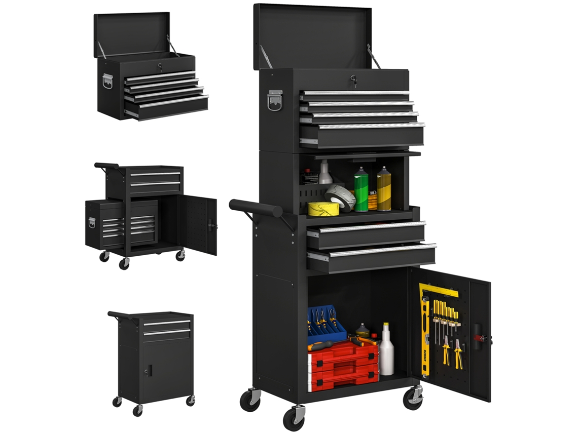 Carrinho De Ferramentas Aço Cor Preto 60,5x33,5x131 Cm Homcom