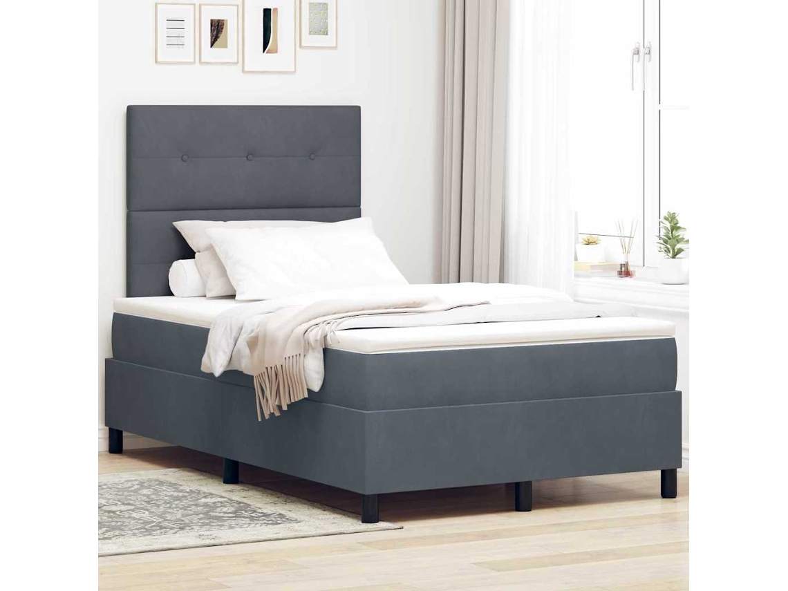 Vidaxl Cama Box Spring Led Cinza Escuro 120 X 200 Cm Veludo