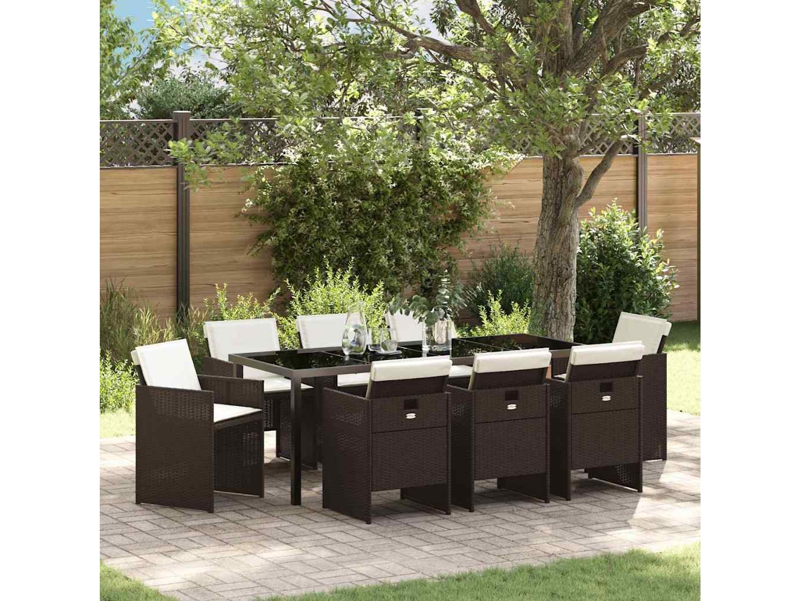 Vidaxl Conjunto De Jantar Para Jardim 9 Pcs Castanho Vime Pe