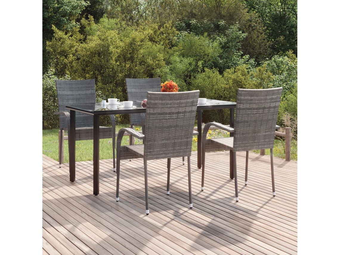Vidaxl 5 Pcs Conjunto De Jantar P/ Jardim Vime Pe Cinzento