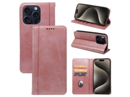 Capa Para Iphone 15 Pro Max Pele Sintética Magnética Rosa