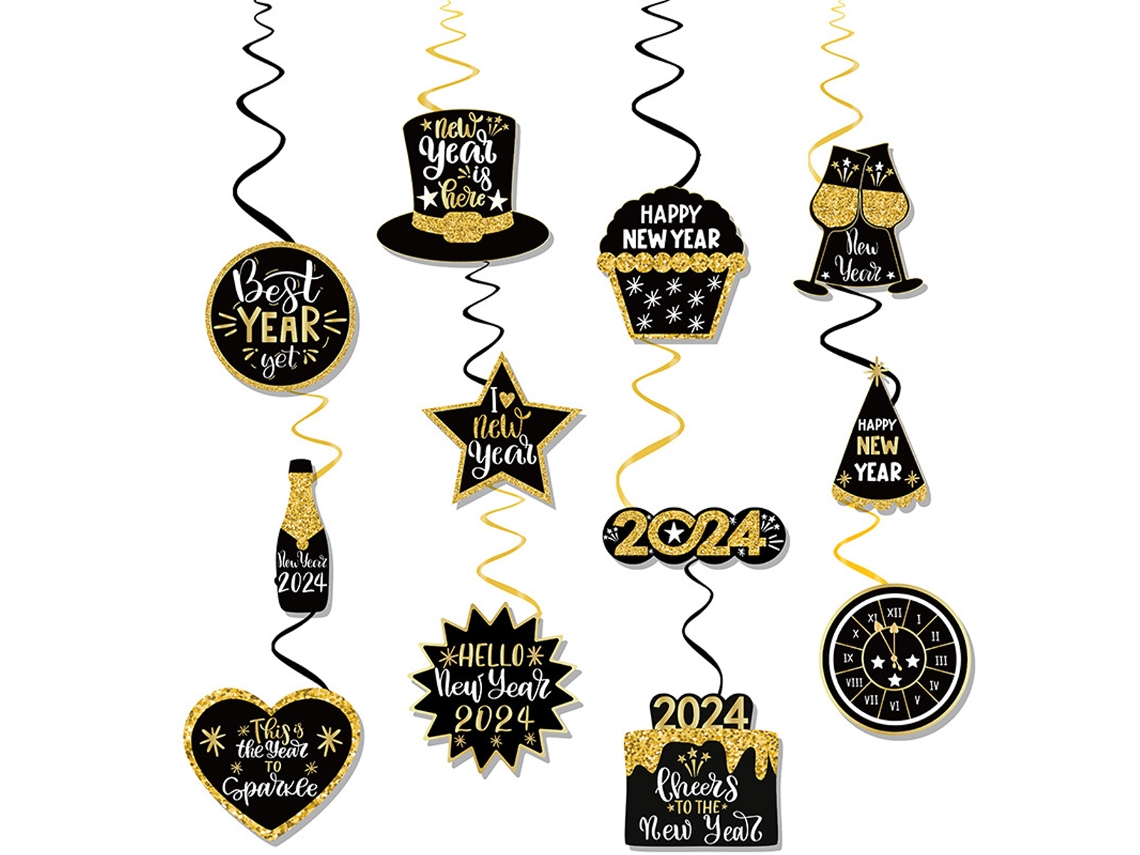 KOFIHETY Requintado Feliz Ano Novo, Elegante Ano Novo Pendurando Sinal, Decorações De Partes, Suprimentos de Ano Novo Ouro Preto, Com Design Exclusivo E Vida Longa P