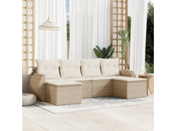 Vidaxl 6 Pcs Conjunto De Sofás P/ Jardim Com Almofadões Vime Pe Bege