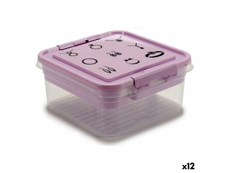 Guarda-Joias Roxo Transparente Plástico 24,5 x 11,5 x 26 cm (12 Unidades)