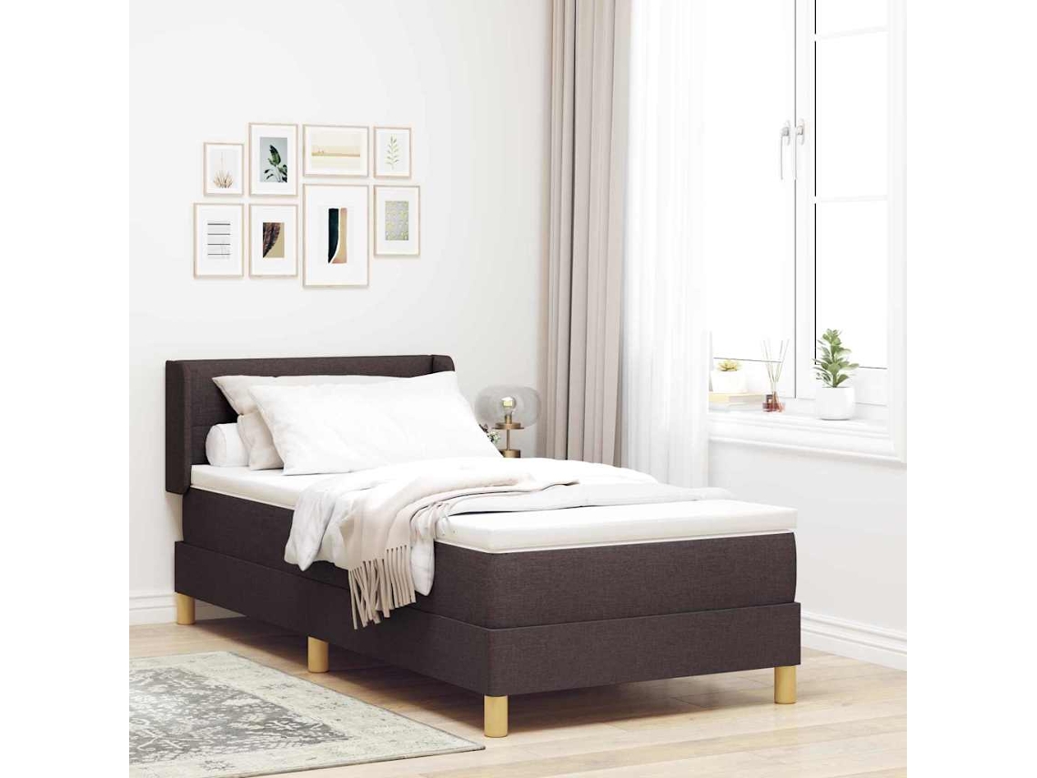 Vidaxl Cama Box Com Cabeceira Manual Marrom Escuro 200 X 100 Cm Tecido
